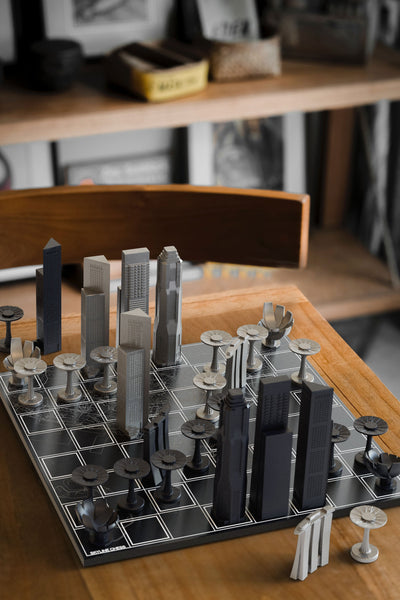 Skyline Chess Singapore Edition Stainless Steel Pieces And Wood Board Set Contemporary Chess