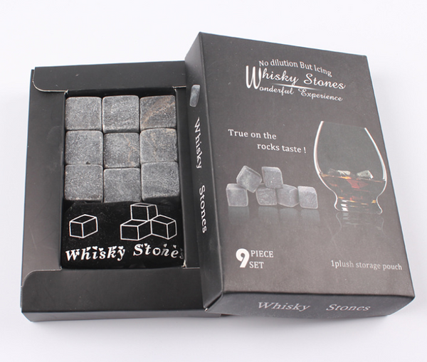 Ice Cubes Trays & Moulds Whisky Stones Marble Granite 9 Pcs Set With Pouch Reusable Ice Cube For Beverage