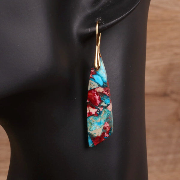 Veile Studios Geometric Flower Shape Pendant Copper Material Gold Hook Red Green Earrings