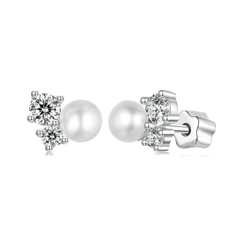 Veile Studios Silver Charm Original Freshwater Pearl Moissanite Earstuds S925 Pure Earrings