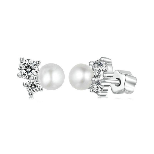 Veile Studios Silver Charm Original Freshwater Pearl Moissanite Earstuds S925 Pure Earrings