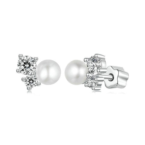 Veile Studios Silver Charm Original Freshwater Pearl Moissanite Earstuds S925 Pure Earrings