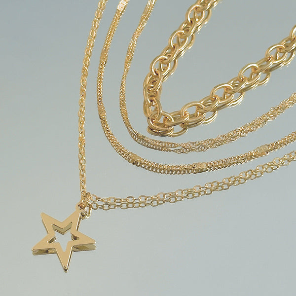 Personalized Pentagram Alloy Collarbone Chain Layered Necklace Set Necklaces & Pendants