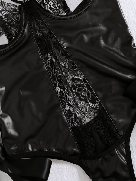 Strap Patent Leather Lace Spliced Fabric Leakage Suspender Jumpsuit Jumpsuits Rompers & Playsuits