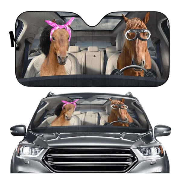 Funny Horse Driving 3D Printing Car Sun Visor Auto Decoration For Vehicle Parts Accessories Sun Visors