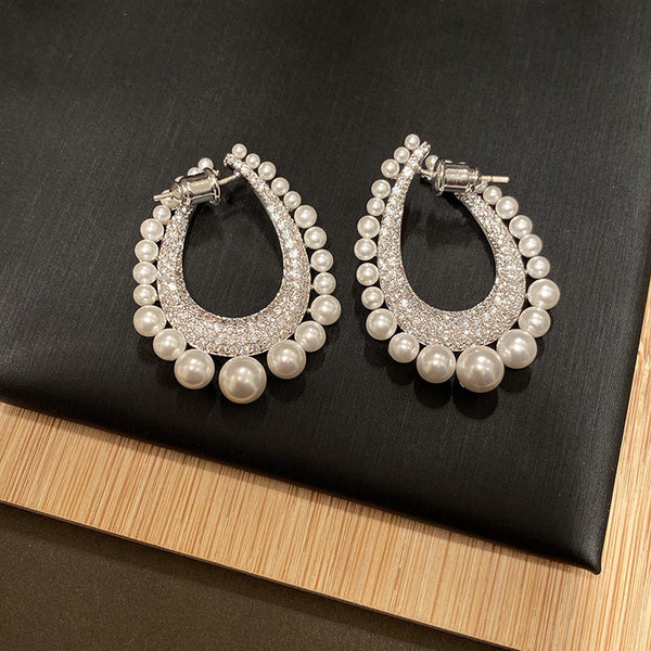 Veile Studios Pearl Water Drop With Diamond Inlay For Fashion Jewellery Collection Earrings