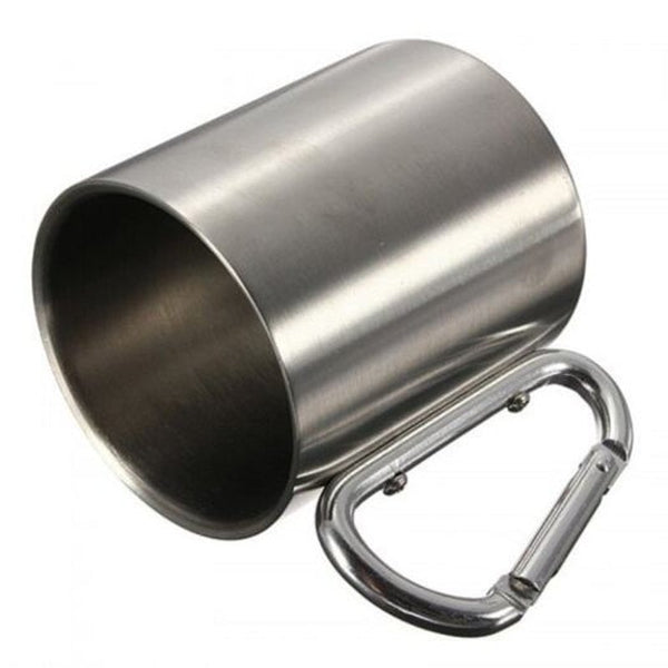 220Ml Stainless Steel Camping Traveling Metal Outdoor Cup Carabiner Silver