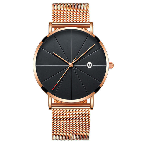 Veile Studios Simple Calendar Watch For Men Waterproof Quartz Creative Design Stainless Steel Watches