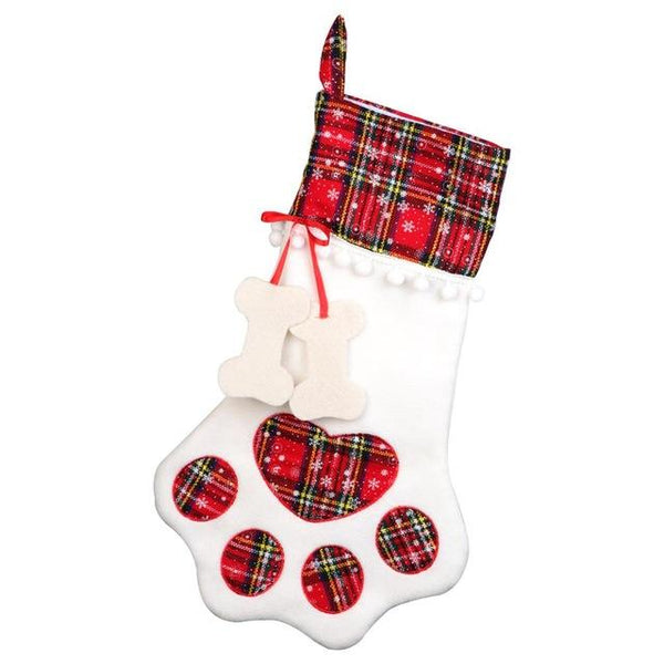 Red Or Blue Plaid Paw Shaped Pet Christmas Stocking For Dogs Cats Seasonal Decorations