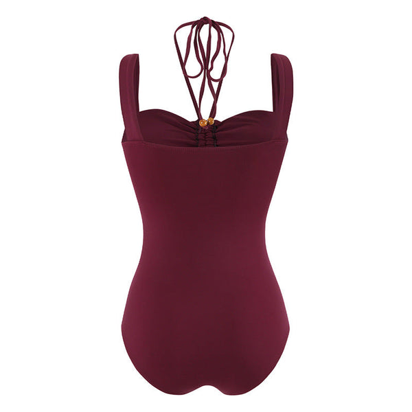 Strap Decoration Hollow Neck Hanging One Piece Swimsuit Women's Long Skirt Set Swimwear