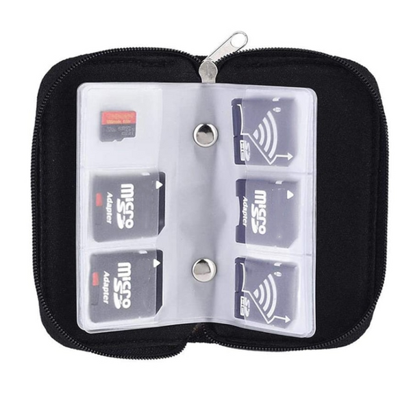 22 Slots Memory Card Storage Case For Cf / Sd Cards Black Memory Card Cases