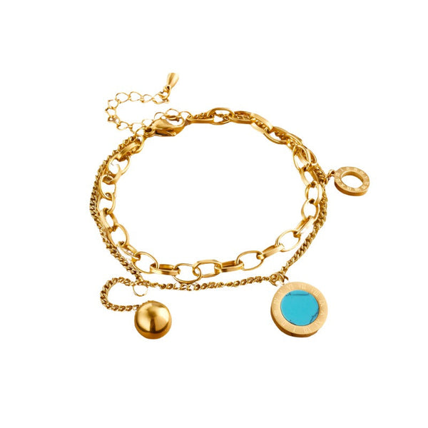 Veile Studios Stainless Steel Gold Plated Double Layer Bracelet For Women Fashion Jewellery Bracelets