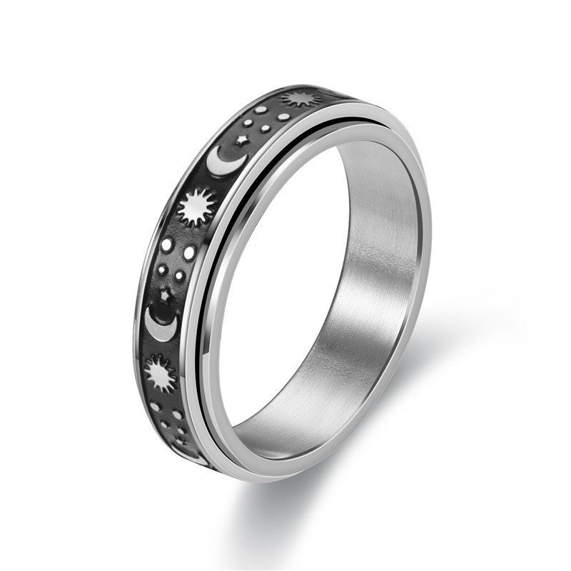 Veile Studios Stars And Moon Titanium Steel Ring Unisex Geometric Design Rings