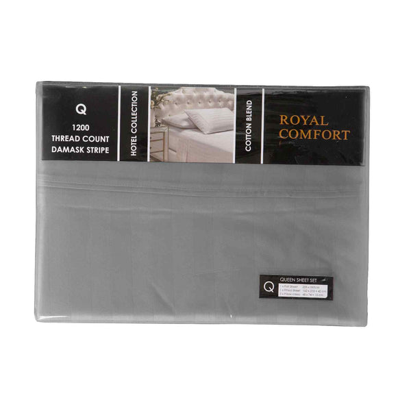 Royal Comfort 1200 Thread Count Damask Stripe Cotton Blend Sheet Sets Queen Charcoal Grey Sheets