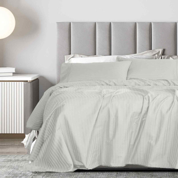 Royal Comfort 1200 Thread Count Damask Stripe Cotton Blend Sheet Sets Queen Silver Sheets