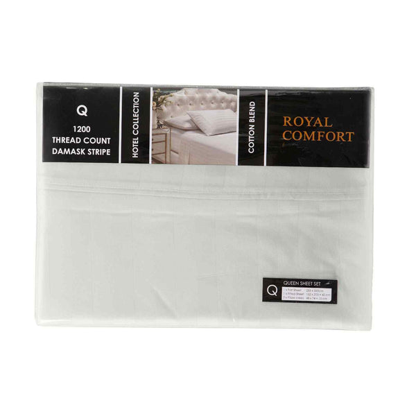Royal Comfort 1200 Thread Count Damask Stripe Cotton Blend Sheet Sets Queen Silver Sheets