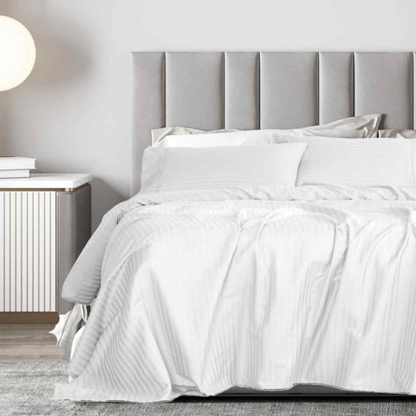 Royal Comfort 1200 Thread Count Damask Stripe Cotton Blend Sheet Sets King White Sheets