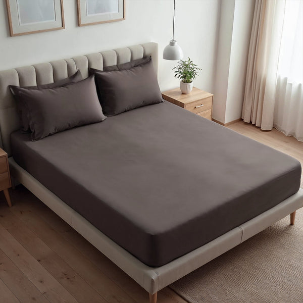 Royal Comfort 1500Tc Cotton Rich Fitted Sheet 3 Pc Set Double Dusk Grey Sheets