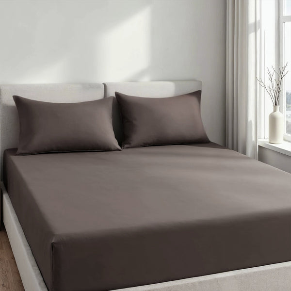 Royal Comfort 1500Tc Cotton Rich Fitted Sheet 3 Pc Set Double Dusk Grey Sheets