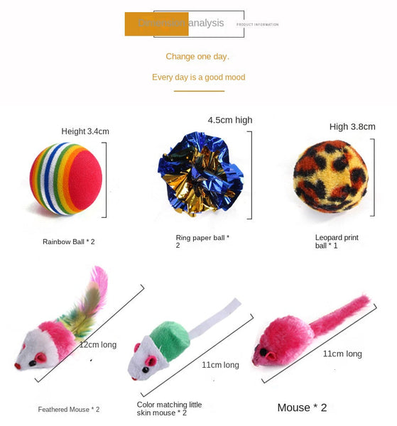 Pet Cat Toy Set Catnip Bag Rainbow Ball Colorful Mouse 24 Piece Cat Toys