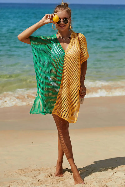 Openwork Contrast Slit Knit Cover Up Swimwear
