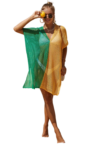 Openwork Contrast Slit Knit Cover Up Swimwear