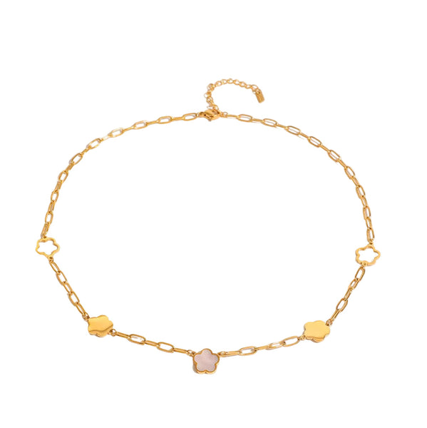 Stainless Steel White Mother Of Pearl Flower Necklace Necklaces & Pendants