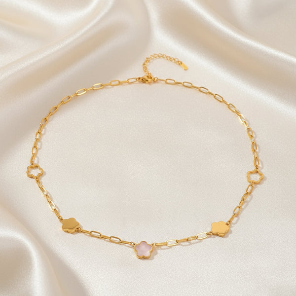 Stainless Steel White Mother Of Pearl Flower Necklace Necklaces & Pendants