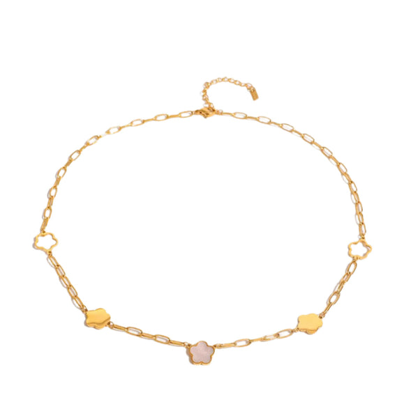 Veile Studios Stainless Steel White Mother Of Pearl Flower Necklace Necklaces & Pendants