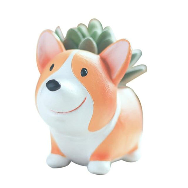 Small Resin Corgi Succulent Flower Pot Mini Desktop Plant Holder Baskets Pots Window Boxes