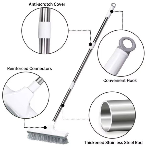 2 In 1 Floor Scrub Brush With Long Adjustable Handle. Multifunctional For Bath & Kitchen Cleaning Brushes