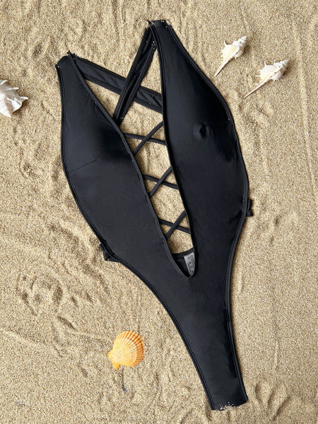 One Piece Swimsuit  Bikini Womens Backless Solid Color Swimwear