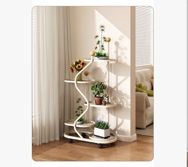 Mobile Flower Stand With Wheels Multi Layer Metal Plant Shelf For Living Room And Balcony Floor Standing Planter Rack Plant Stands