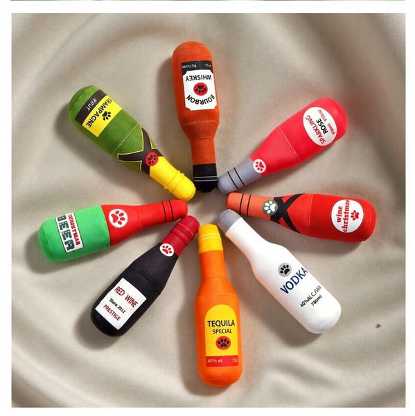Dog Toy Realistic Wine Bottle Chew Resistant Self Entertainment Plush For Cats And Dogs Teeth Cleaning Sound Making Dog Toys