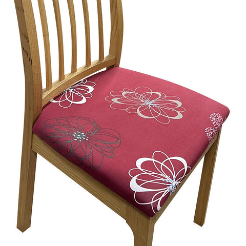 Maroon Simple Floral White Pattern Print Stretch Chair Cover For Dining Kitchen Slipcovers