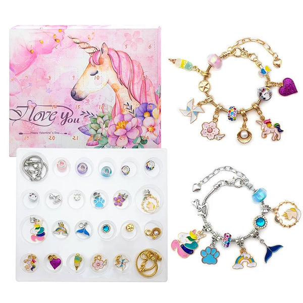 24 Countdown Calendar Blind Box Christmas Charm Bracelet Set Kids Girls Seasonal Decorations