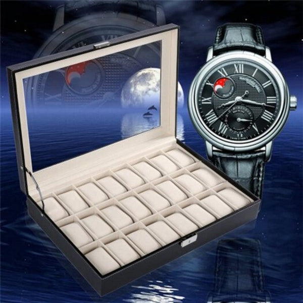 Veile Studios 24 Grids Pu Leather Watch Box With Transparent Glass Cover Black Jewelry Storage Case Organizer M Germany Boxes & Cases