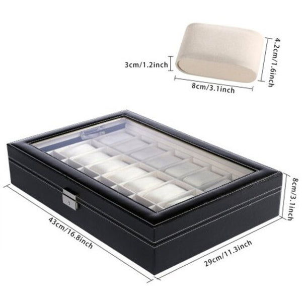 Veile Studios 24 Grids Pu Leather Watch Box With Transparent Glass Cover Black Jewelry Storage Case Organizer M Germany Boxes & Cases