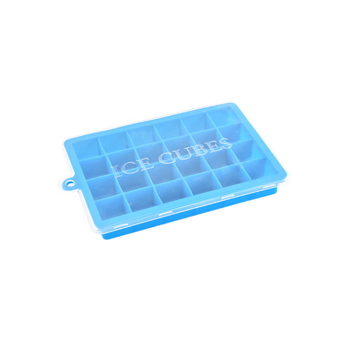 24 Grids Silicone Ice Cube Mode With Cover Frozen Tray Making Mold Blue