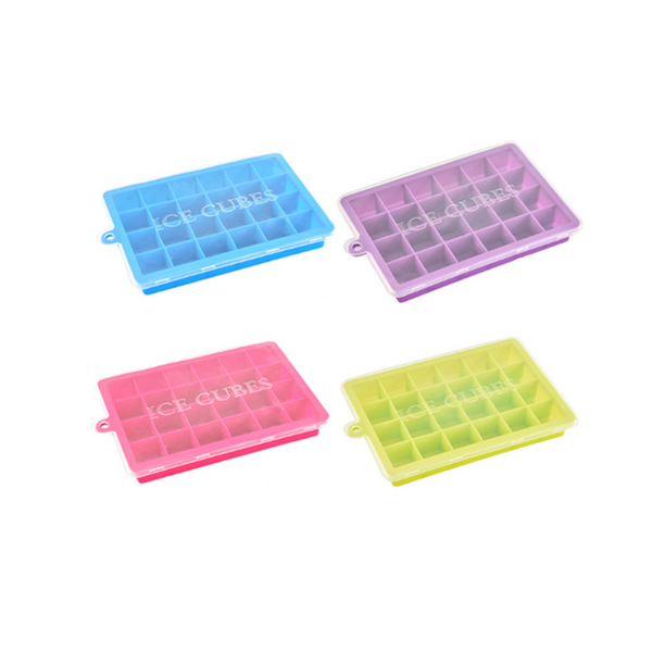24 Grids Silicone Ice Cube Mode With Cover Frozen Tray Making Mold Blue Ice Cubes Trays & Moulds