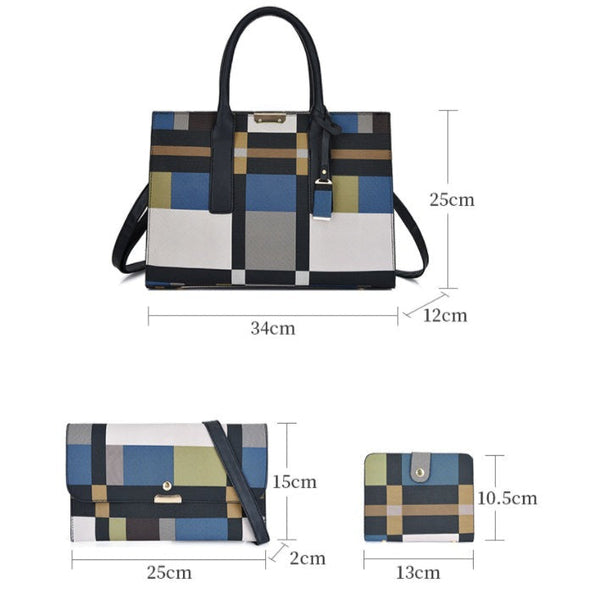 Korean Style Plaid Three Piece Messenger Bag Polyester Pu Urban Simplicity Women's Bags & Handbags