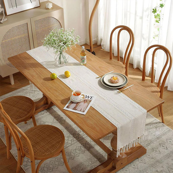 Hand Woven Cotton Linen Table Runner With Tassels Farmhouse Aesthetic Decor Table Cloths