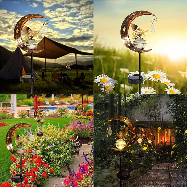 Solar Moon Fairy Lamp Outdoor Garden Iron Art