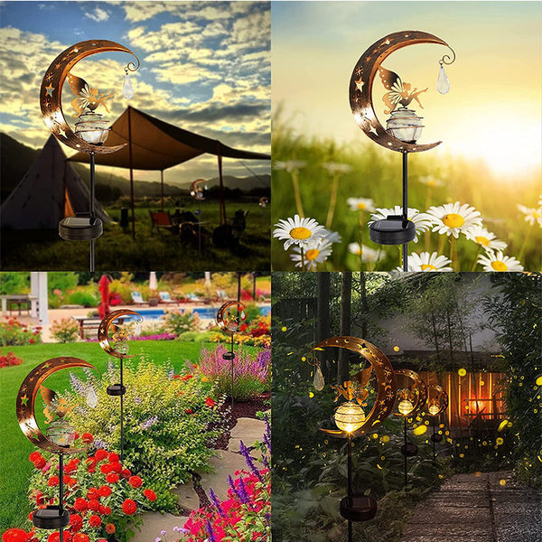 Solar Moon Fairy Lamp Outdoor Garden Iron Art Landscape & Walkway Lights