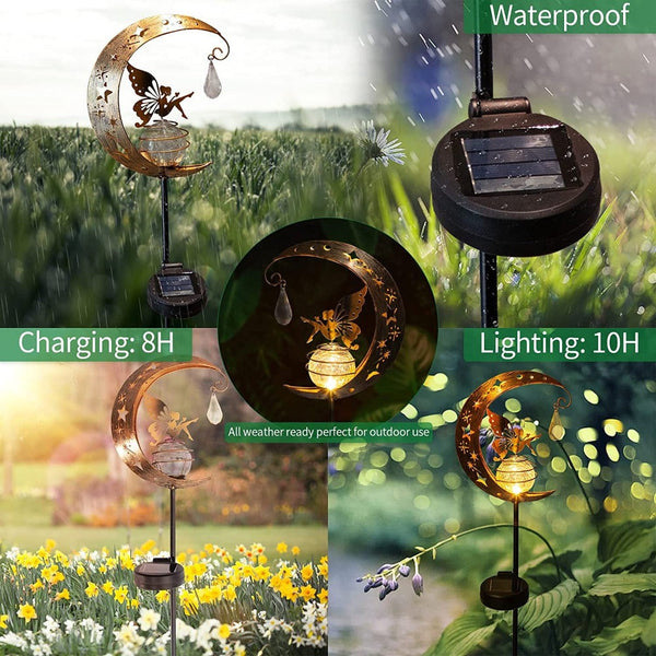 Solar Moon Fairy Lamp Outdoor Garden Iron Art Landscape & Walkway Lights