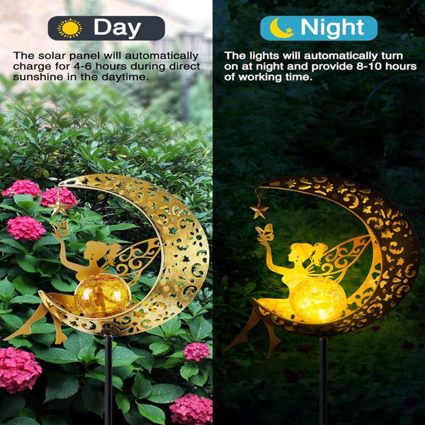 Solar Moon Fairy Lamp Outdoor Garden Iron Art Landscape & Walkway Lights