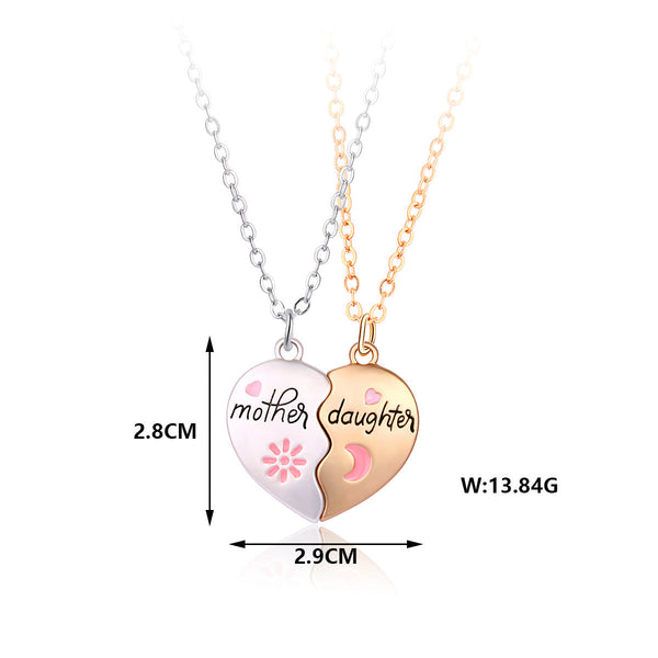 Veile Studios 2Pcs/Set Jewelry Mother Daughter Necklace Matching Heart Pendant Fashion Gifts Necklaces & Pendants