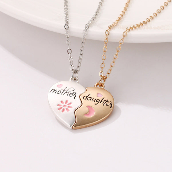 Veile Studios 2Pcs/Set Jewelry Mother Daughter Necklace Matching Heart Pendant Fashion Gifts Necklaces & Pendants