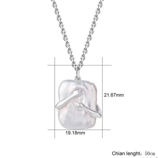 Veile Studios Unique Square Baroque Pearl Couple Pendant Necklace Valentines Day Lover Gift Party Jewelry Necklaces & Pendants