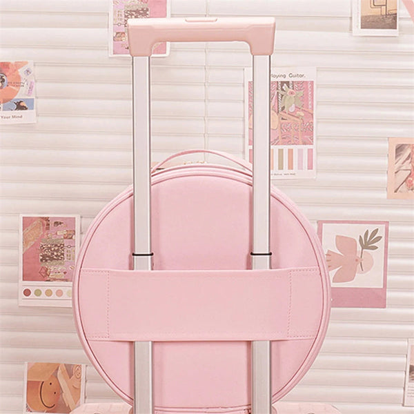 Round Smart Led Makeup Bag With Mirror Lights Large Capacity Pu Leather Cosmetic Case Makeup Bags & Cases